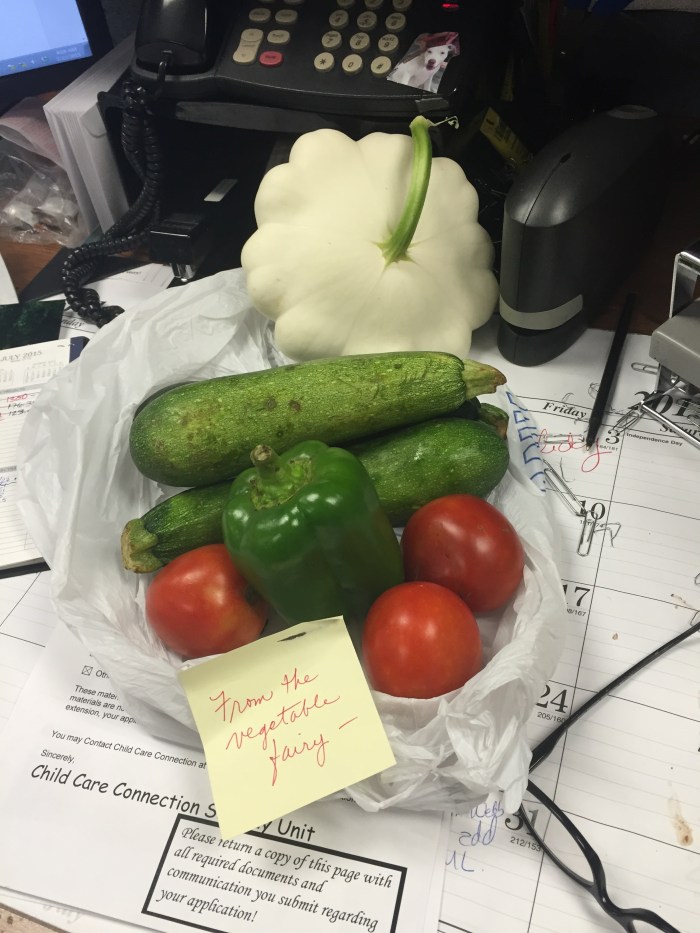 The vegetable fairies visit me at work often this time of year! And thanks to them I was able to create the following meals :) 